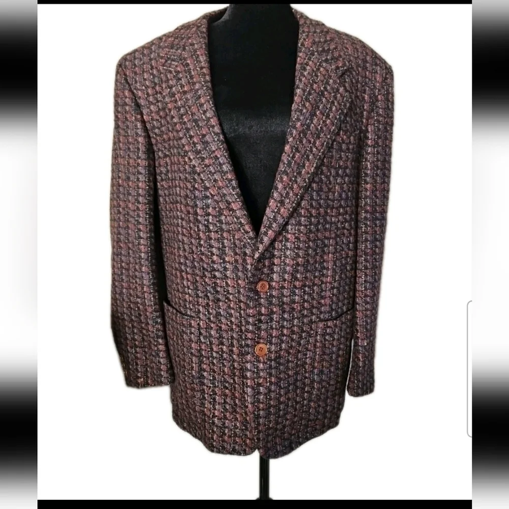 Missoni Brown Virgin Wool Mens Vintage Plaid  Luxury Designer Jacket Blazer 52R